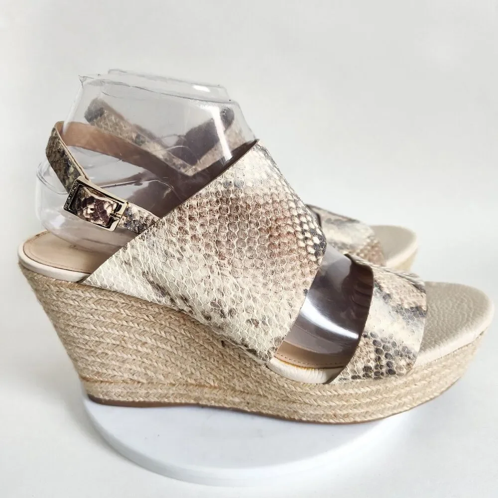Antonio‎ Melani Espadrille Snakeprint Leather Neutral Wedge Platform Sandals 9.5